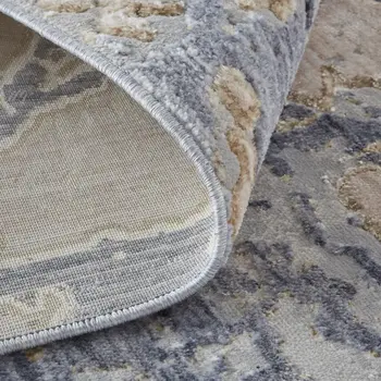 3' X 5' Tan and Blue Abstract Power Loom Worn Faded Area Rug