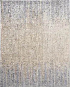 3' X 5' Ivory Tan and Blue Ombre Power Loom Worn Faded Area Rug