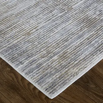 3' X 5' Taupe and Silver Abstract Power Loom Worn Faded Area Rug