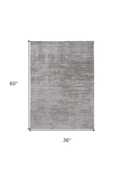 3' X 5' Taupe and Silver Abstract Power Loom Worn Faded Area Rug