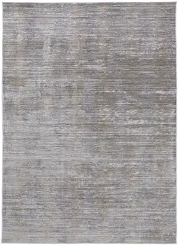 3' X 5' Taupe and Silver Abstract Power Loom Worn Faded Area Rug