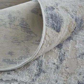 3' X 5' Gray and Blue Abstract Power Loom Worn Faded Area Rug