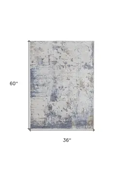3' X 5' Gray and Blue Abstract Power Loom Worn Faded Area Rug
