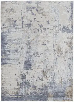 3' X 5' Gray and Blue Abstract Power Loom Worn Faded Area Rug