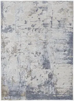 5' X 8' Ivory Gray and Blue Abstract Power Loom Worn Faded Area Rug