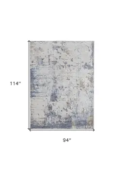 8' X 10' Ivory Gray and Blue Abstract Power Loom Worn Faded Area Rug