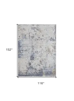 10' X 13' Ivory Gray and Blue Abstract Power Loom Worn Faded Area Rug