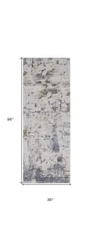 8' Ivory Gray and Blue Abstract Power Loom Worn Faded Runner Rug