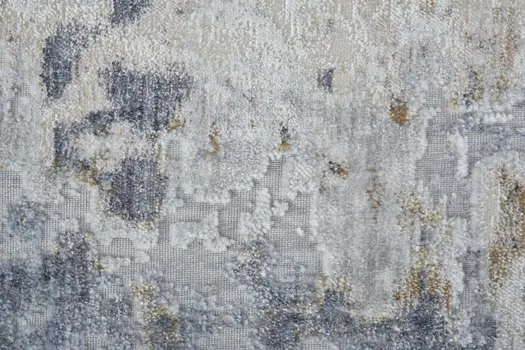 12' Ivory Gray and Blue Abstract Power Loom Worn Faded Runner Rug