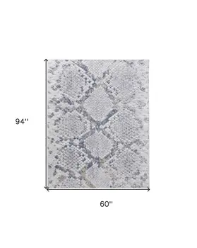 5' X 8' Gray Silver and Blue Floral Power Loom Area Rug