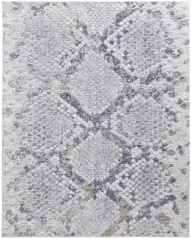 10' X 13' Gray Silver and Blue Floral Power Loom Area Rug