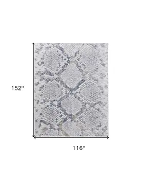 10' X 13' Gray Silver and Blue Floral Power Loom Area Rug
