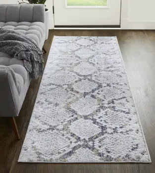 10' Gray and Silver Floral Power Loom Runner Rug