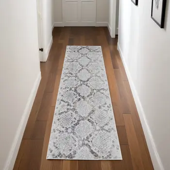 8' Gray and Silver Floral Power Loom Runner Rug