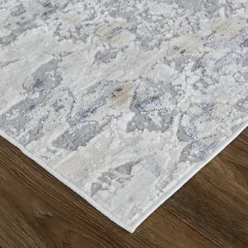 12' Gray and Silver Floral Power Loom Runner Rug