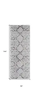 12' Gray and Silver Floral Power Loom Runner Rug