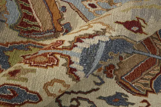 8' X 12' Ivory Blue and Brown Wool Ikat Hand Knotted Area Rug With Fringe