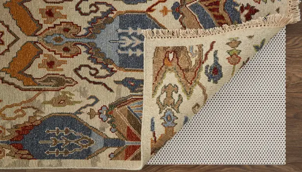 8' X 12' Ivory Blue and Brown Wool Ikat Hand Knotted Area Rug With Fringe