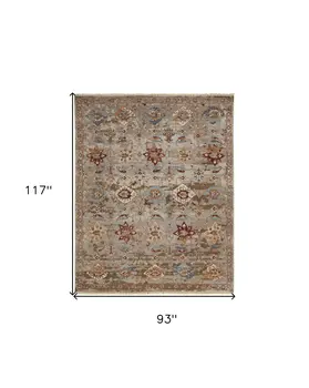 8' X 10' Tan Brown and Gray Wool Floral Hand Knotted Area Rug With Fringe
