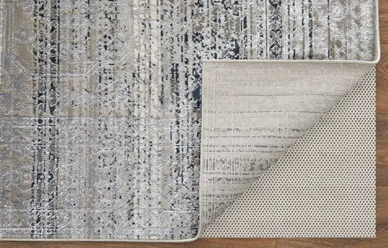 12' X 15' Black and Gray Abstract Power Loom Worn Faded Area Rug
