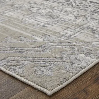 12' X 15' Black and Silver Abstract Power Loom Worn Faded Area Rug