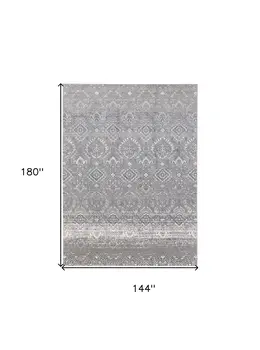 12' X 15' Black and Silver Abstract Power Loom Worn Faded Area Rug