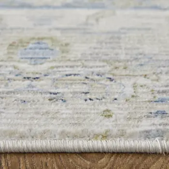 8' X 10' Ivory Green and Blue Abstract Power Loom Worn Faded Area Rug