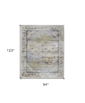 8' X 10' Ivory Green and Blue Abstract Power Loom Worn Faded Area Rug