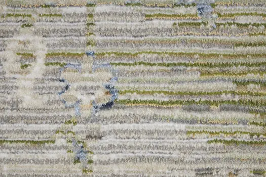 9' X 13' Ivory Green and Blue Abstract Power Loom Worn Faded Area Rug