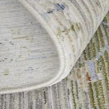 9' X 13' Ivory Green and Blue Abstract Power Loom Worn Faded Area Rug