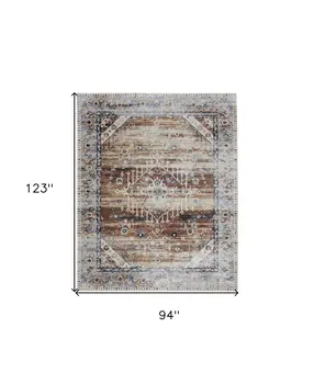 8' X 10' Ivory Red and Blue Abstract Power Loom Worn Faded Area Rug