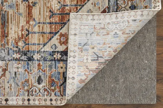2' X 3' Ivory Red and Blue Abstract Power Loom Worn Faded Area Rug