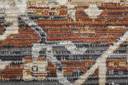 2' X 3' Ivory Red and Blue Abstract Power Loom Worn Faded Area Rug
