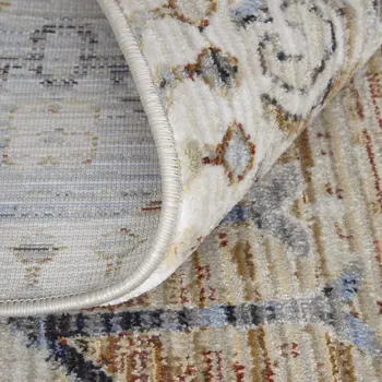 2' X 3' Ivory Red and Blue Abstract Power Loom Worn Faded Area Rug