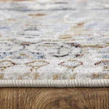 2' X 3' Ivory Red and Blue Abstract Power Loom Worn Faded Area Rug