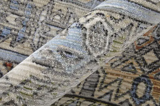 2' X 3' Gray Blue and Red Abstract Power Loom Worn Faded Area Rug
