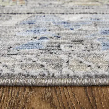 2' X 3' Gray Blue and Red Abstract Power Loom Worn Faded Area Rug