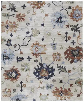 7' X 10' Ivory Red and Blue Floral Power Loom Area Rug