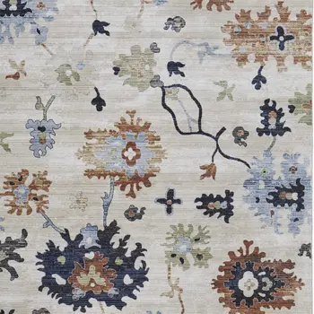 9' X 13' Ivory Red and Blue Floral Power Loom Area Rug