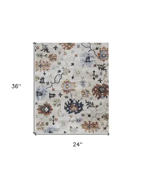 2' X 3' Ivory Red and Blue Floral Power Loom Area Rug