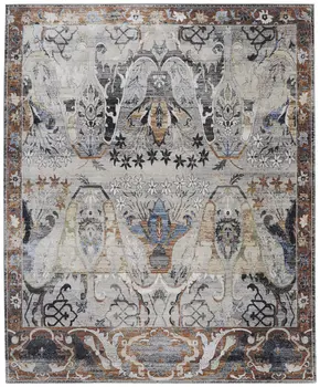 7' X 10' Gray Black and Red Ikat Power Loom Area Rug