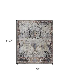 7' X 10' Gray Black and Red Ikat Power Loom Area Rug