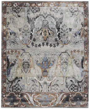8' X 10' Gray Black and Red Ikat Power Loom Area Rug