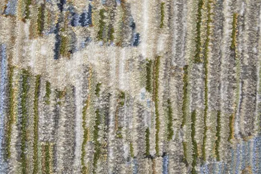 8' X 10' Ivory Green and Blue Floral Power Loom Worn Faded Area Rug