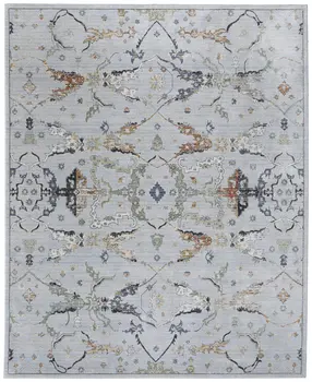 5' X 8' Gray Blue and Green Floral Power Loom Area Rug