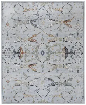 5' X 8' Gray Blue and Green Floral Power Loom Area Rug