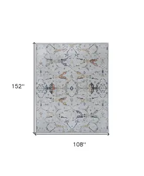 9' X 13' Gray Blue and Green Floral Power Loom Area Rug