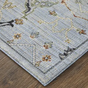 2' X 3' Gray Blue and Green Floral Power Loom Area Rug