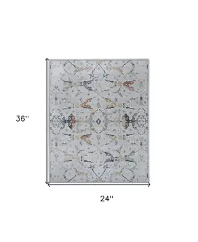 2' X 3' Gray Blue and Green Floral Power Loom Area Rug