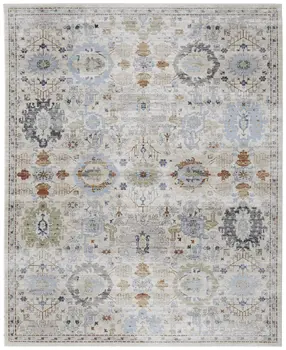8' X 10' Ivory Red and Blue Floral Power Loom Area Rug